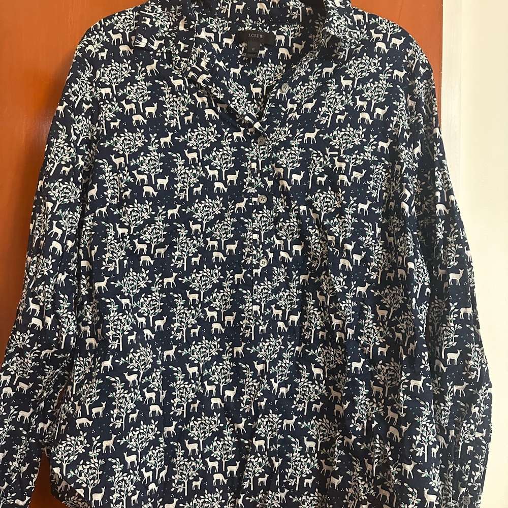 J. Crew Navy and White Deer Print Blouse